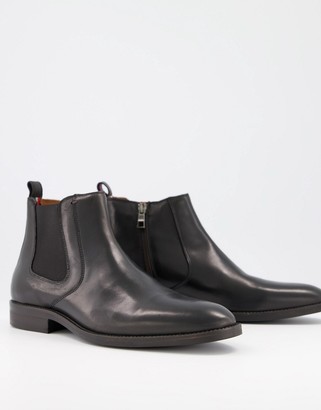 Tommy Hilfiger leather chelsea boot in black with small back logo -  ShopStyle