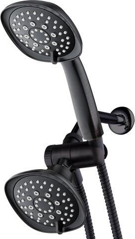 TUKO AquaDance Luxury Square 48-setting High-Pressure Dual Head/Handheld Shower Spa Combo. Extra-Long 72' Stainless Steel Hose, 3-way Flow Diverter,...