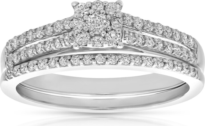 Vir Jewels 1/2 cttw Diamond Cluster Wedding Engagement Ring Set 14K White Gold Bridal