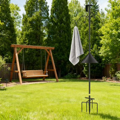 Arlmont & Co. Heavy Duty Squirrel Proof Bird Feeder Pole With Adjustable Height And Sturdy Baffle, 92-Inch Outdoor Feeding Station Stand For Multiple Bird Feeders