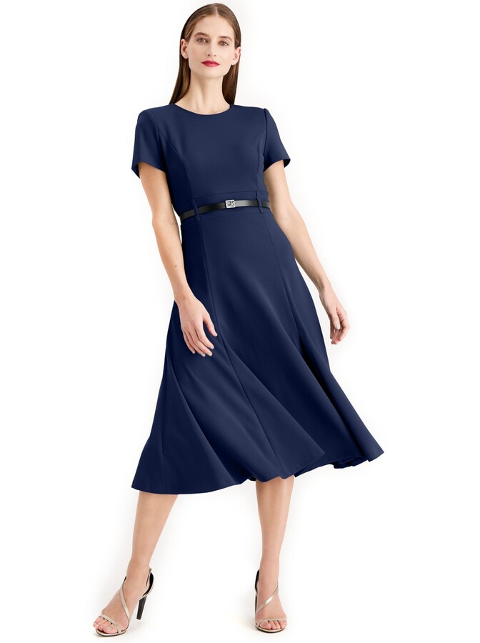 Calvin Klein Women's Belted Fit & Flare Midi Dress - ShopStyle