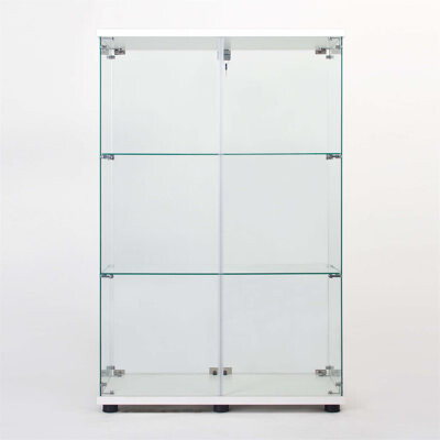 Latitude Run 2-door Glass Display Cabinet with 3 Shelves and Door Floor Standing Curio Bookshelf for Displaying Various Collections and Items
