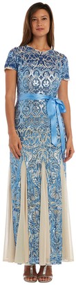 r&m richards embroidered sequin panel gown
