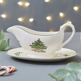 Spode Dunelm White & Green Christmas Tree Sauce Boat and Stand, 16cm x 21cm  x 11.5cm White - ShopStyle Winter Decor