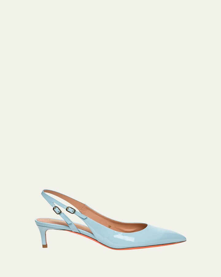 Santoni Audrey Patent Kitten Slingback Pumps