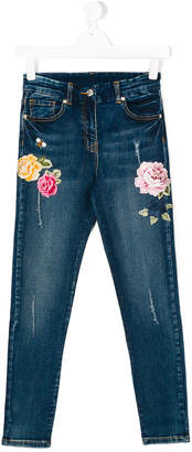 MonnaLisa floral embroidered distressed jeans