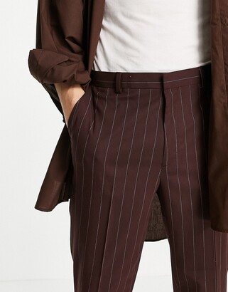 ASOS DESIGN tapered smart pants in burgundy stripe