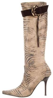 Casadei Velvet Animal Print Boots