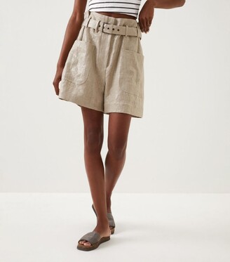 Brunello Cucinelli Linen Lame Paperbag-Waist Shorts
