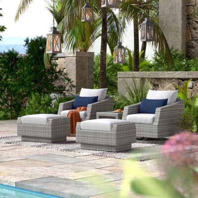Fionnula Sanza Deep Rattan Seating Group With Sunbrella Cushion Covers