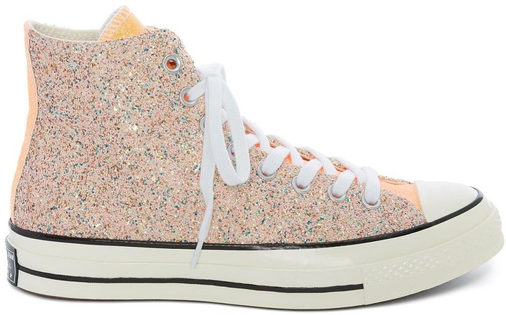 converse pale pink all star glitter ox trainers