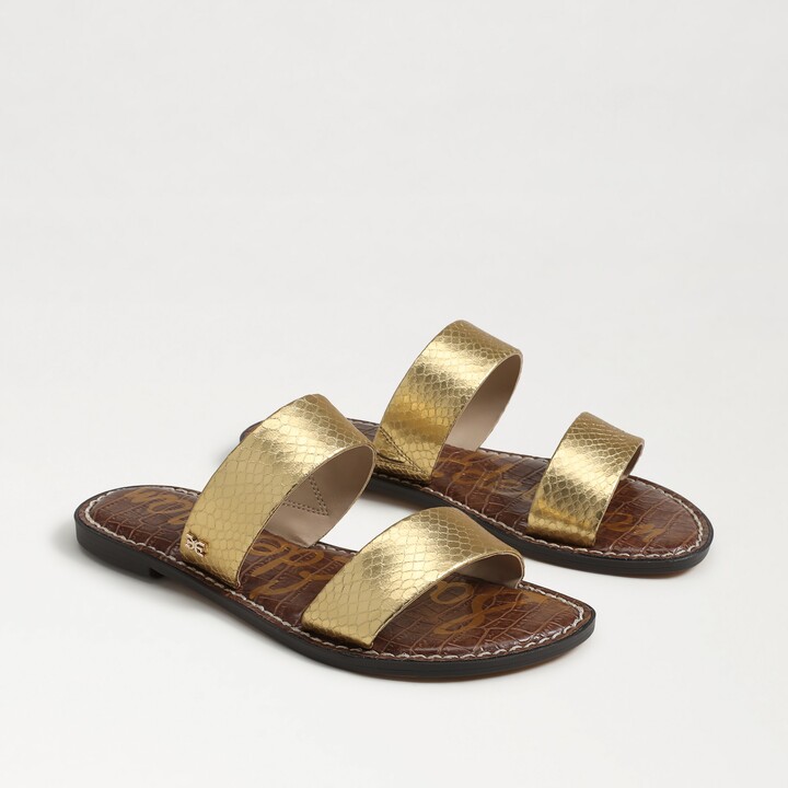 Sam Edelman Gala Double Strap Slide Sandal Gold Faux Leather