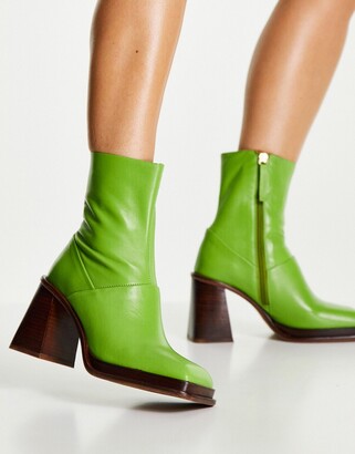 ASOS DESIGN Rochelle premium leather platform heeled boots in green