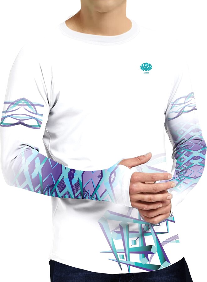 voofly Men's UV Protection Rashguard Long Sleeve UPF 50+ Swim Top White  Fishing T Shirts for Men Longsleeved Sun Shirt Quick Dry Moisture Wicking  Hiking T-Shirt Outdoor Sports Rash Vest Printed M 