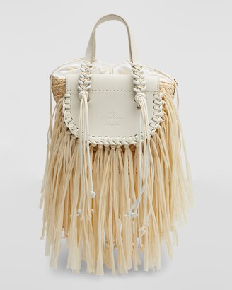CUBA LAB】WHITE LEATHER HABANERA FRINGES SATCHELS BAG