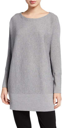 Eileen Fisher Petite Washable Wool Bateau-Neck Ribbed Tunic Sweater