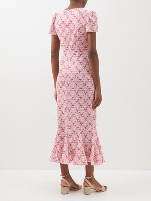 Rhode Resort Lulani Block-print Recycled-fibre Crepe Midi Dress - Pink Print
