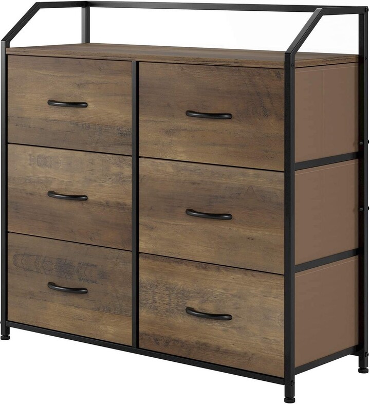 EPOWP Dresser with 6 Fabric Drawers, Wide Chest for Bedroom