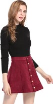 Thumbnail for your product : Allegra K Women' Faux Suede Button Cloure A-Line High-Waited Flared Mini Skirt Dark Large