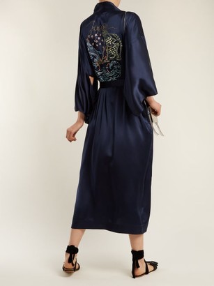 CHUFY Embroidered Silk Kimono-style Jacket - Navy