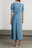 Thumbnail for your product : Rixo Juliette Broderie Anglaise-trimmed Denim Midi Dress - Blue