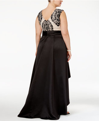 Betsy & Adam Plus Size Lace Satin High-Low Gown