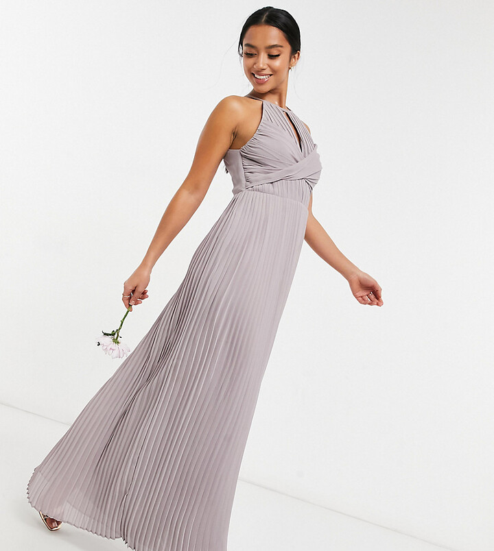TFNC Petite bridesmaid pleated wrap detail maxi dress in gray - ShopStyle