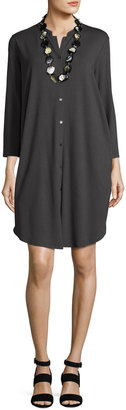 Eileen Fisher 3/4-Sleeve Mandarin-Collar Jersey Shirtdress, Petite