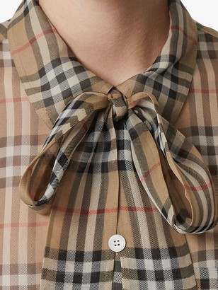 Burberry Vintage Check Silk Tie-neck Shirt
