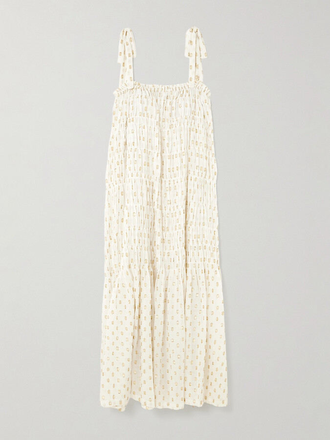 Alix of Bohemia Emrys Smocked Fil Coupé-gauze Midi Dress - Off-white