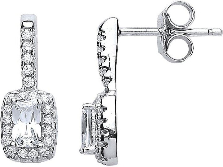 Jewelco London Silver Emerald Cut CZ Drop Drop Earrings ShopStyle
