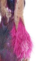Thumbnail for your product : ATTICO Sequined Tulle Long Dress W/feathers