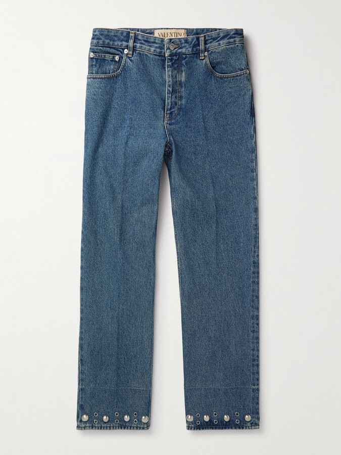 Slim-Fit Straight-Leg Embellished Jeans