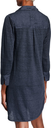 120% Lino V-Neck Spread-Collar 3/4-Sleeve Woven Jersey Mix Dress