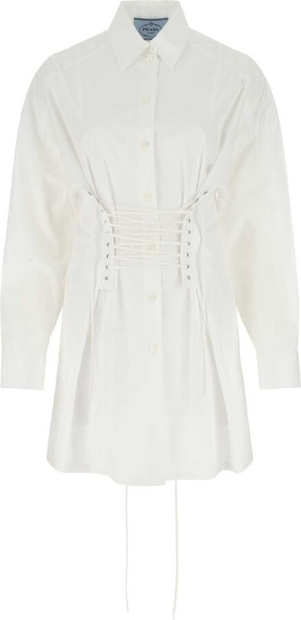 Prada Lace-Up Long Sleeved Shirt Dress