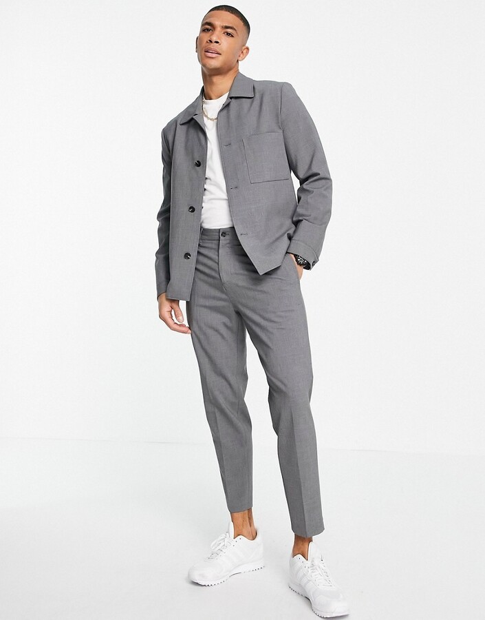 Selected slim tapered suit pants in gray - ShopStyle
