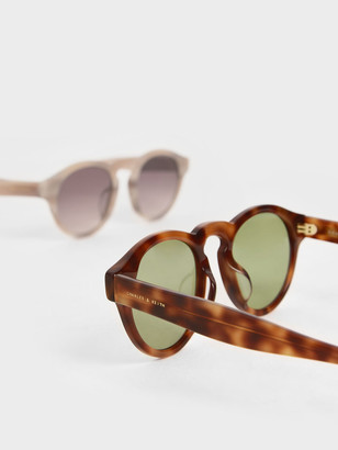 Charles & Keith Striped Round Acetate Sunglasses
