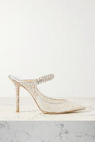 Thumbnail for your product : Jimmy Choo Bing 100 Crystal-embellished Leather-trimmed Glittered Tulle Mules - Silver