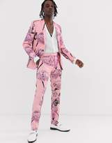 Thumbnail for your product : Twisted Tailor skinny linen suit jacket with floral print-Pink