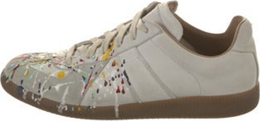 Maison Margiela Leather Low Top Sneakers Neutrals Printed Round-Toes Lace-Up Closure at Uppers Includes Box Unfortunately, due to restrictions, this item may not be eligible for shipping in all areas.