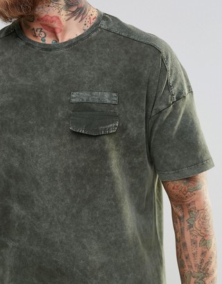 ASOS Oversized T-Shirt With Military Pocket Detail And Acid Wash