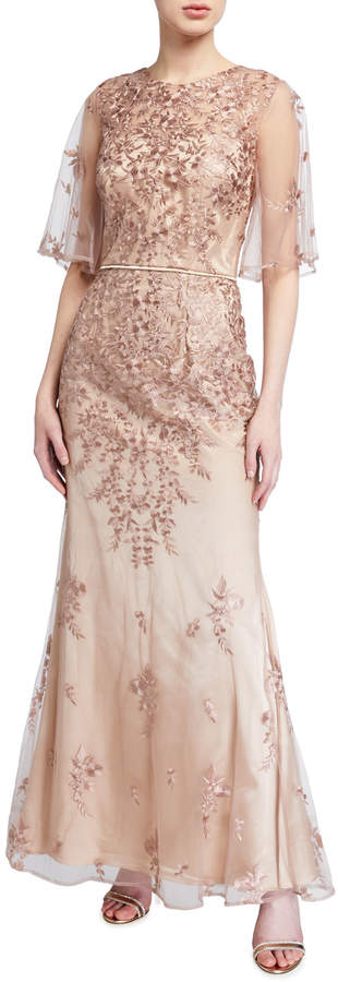 floral embroidered evening gown