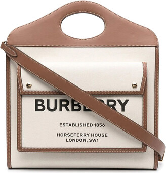 【関税＆送料込み】Burberry Ll Md Pocket Dtl Tote Ll6 Ll Mn Pocket Dtl Ll6 Tote Bag - Burberry - Natural/Tan - Cotton