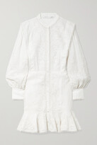 Thumbnail for your product : Veronica Beard Analeah Ruffled Embroidered Ramie Mini Dress - White