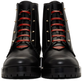 Valentino Black and Red Garavani Karung Combat Boots