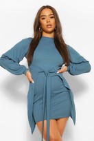 Thumbnail for your product : boohoo Recycled Tie Waist Balloon Sleeve Mini Dress