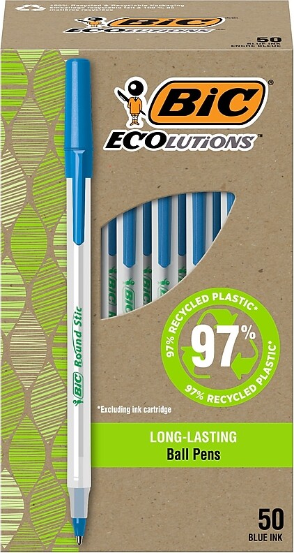 BIC Ecolutions Round Stic Ballpoint Pens, Medium Point, Blue Ink, 50/Pack (GSME509-BLU)