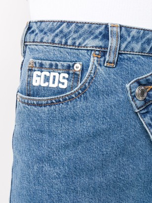 GCDS Asymmetric Logo Denim Skirt