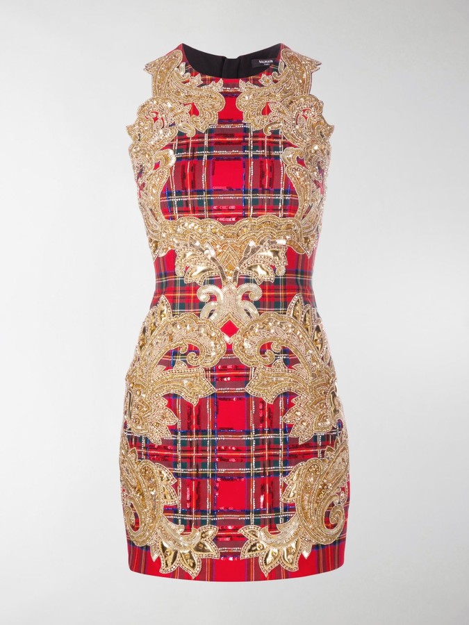 red tartan cocktail dress