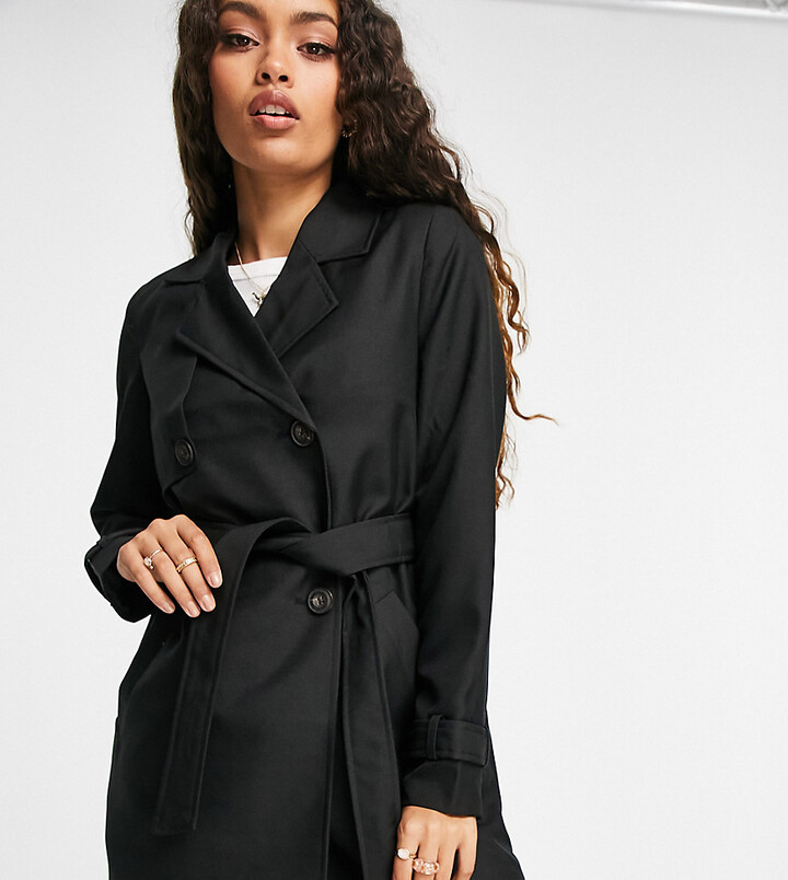 Vero Moda Petite short trench coat in black - ShopStyle